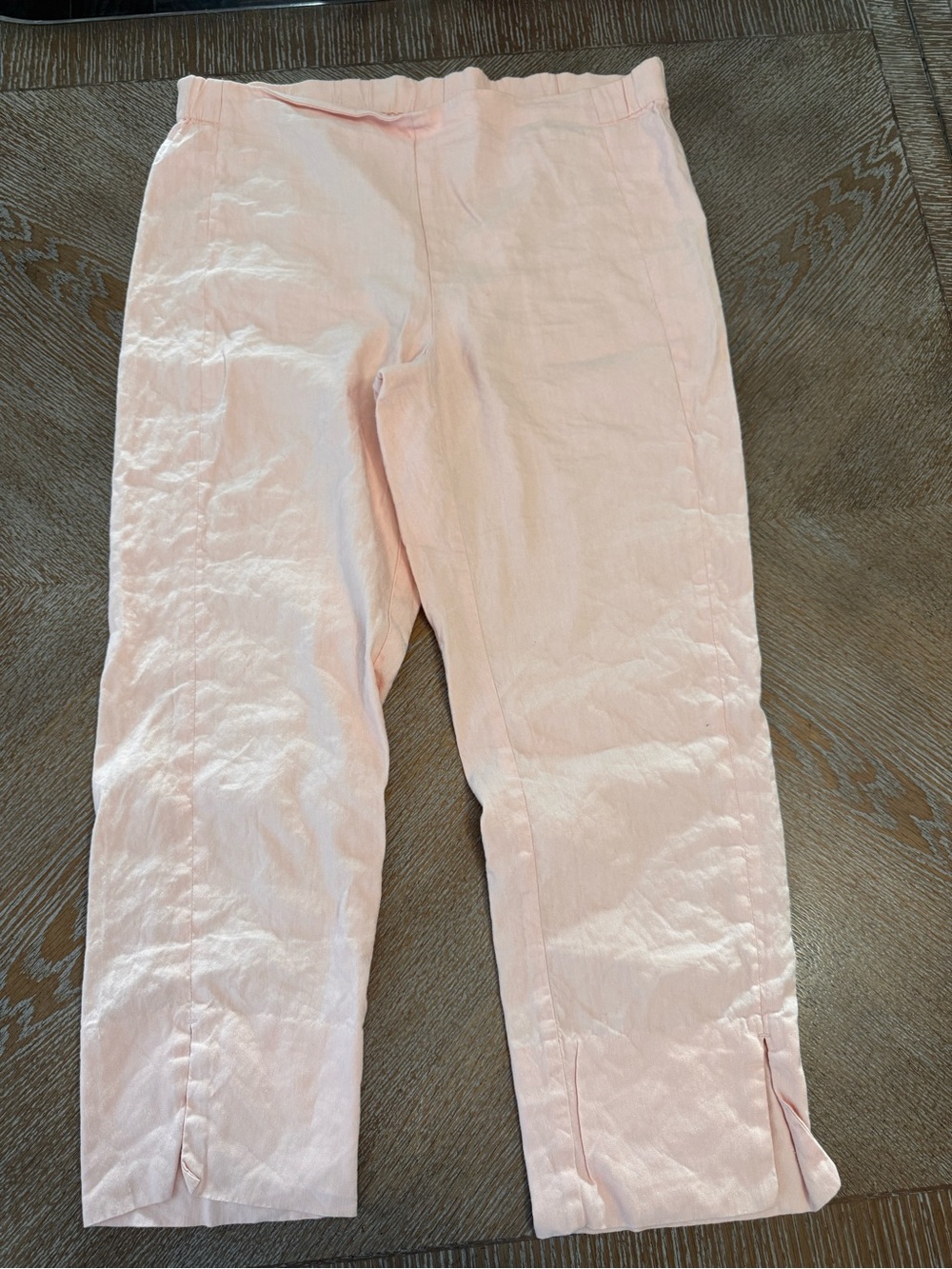 J JILL Hint Of Pink Linen Cropped PANTS Medium Elastic Waist 34” Inseam 24”